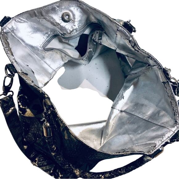 BRACIANO VINTAGE HANDBAG FAUX RATTLESNAKE SILVER - Picture 5 of 9